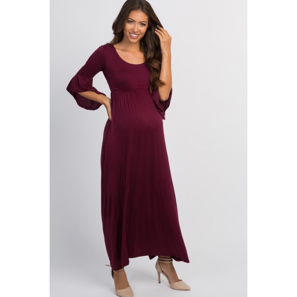 Pinkblush Burgundy Bell Sleeve Maternity Dress! ✨